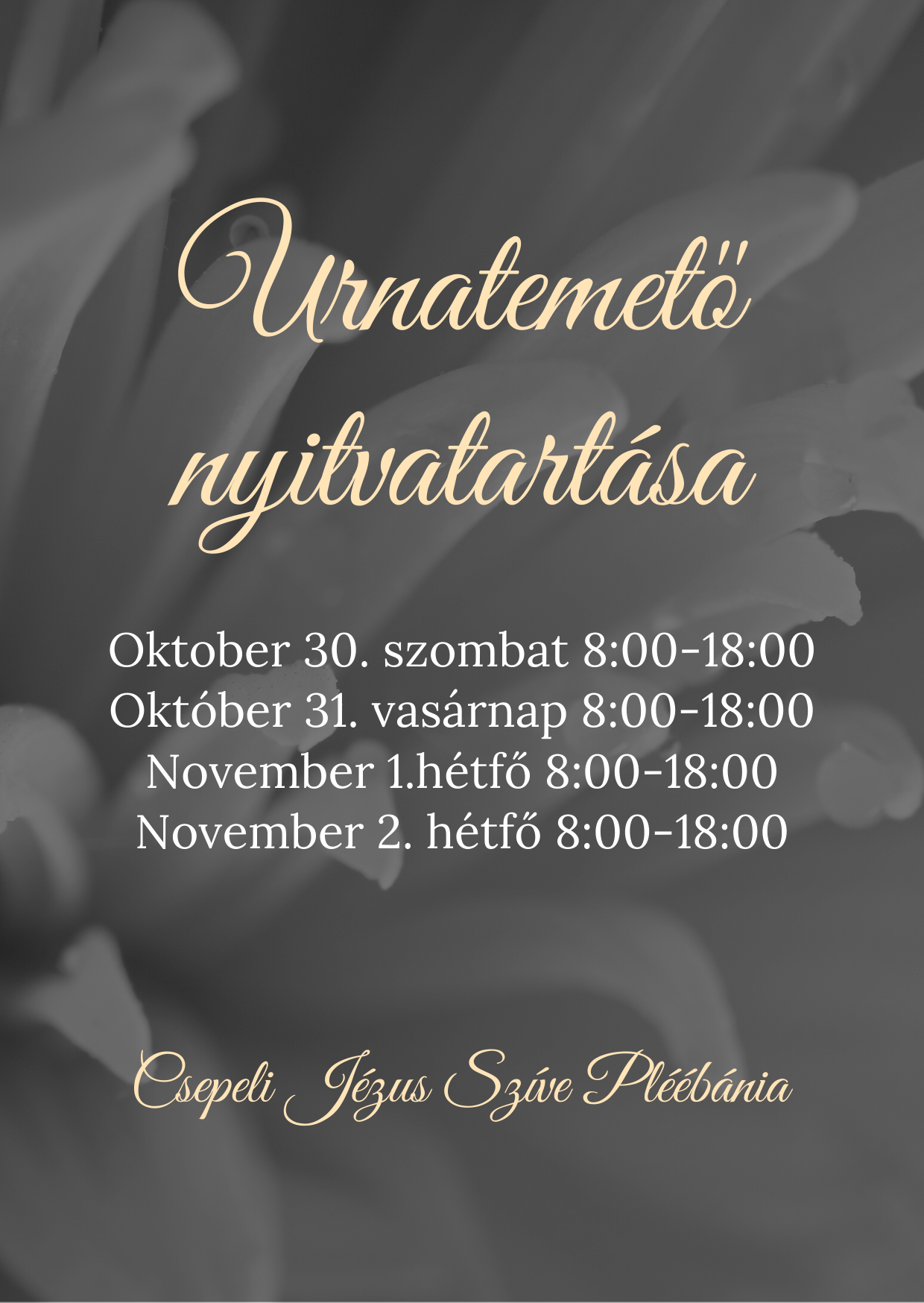 Urnatemető Nyitvatartás