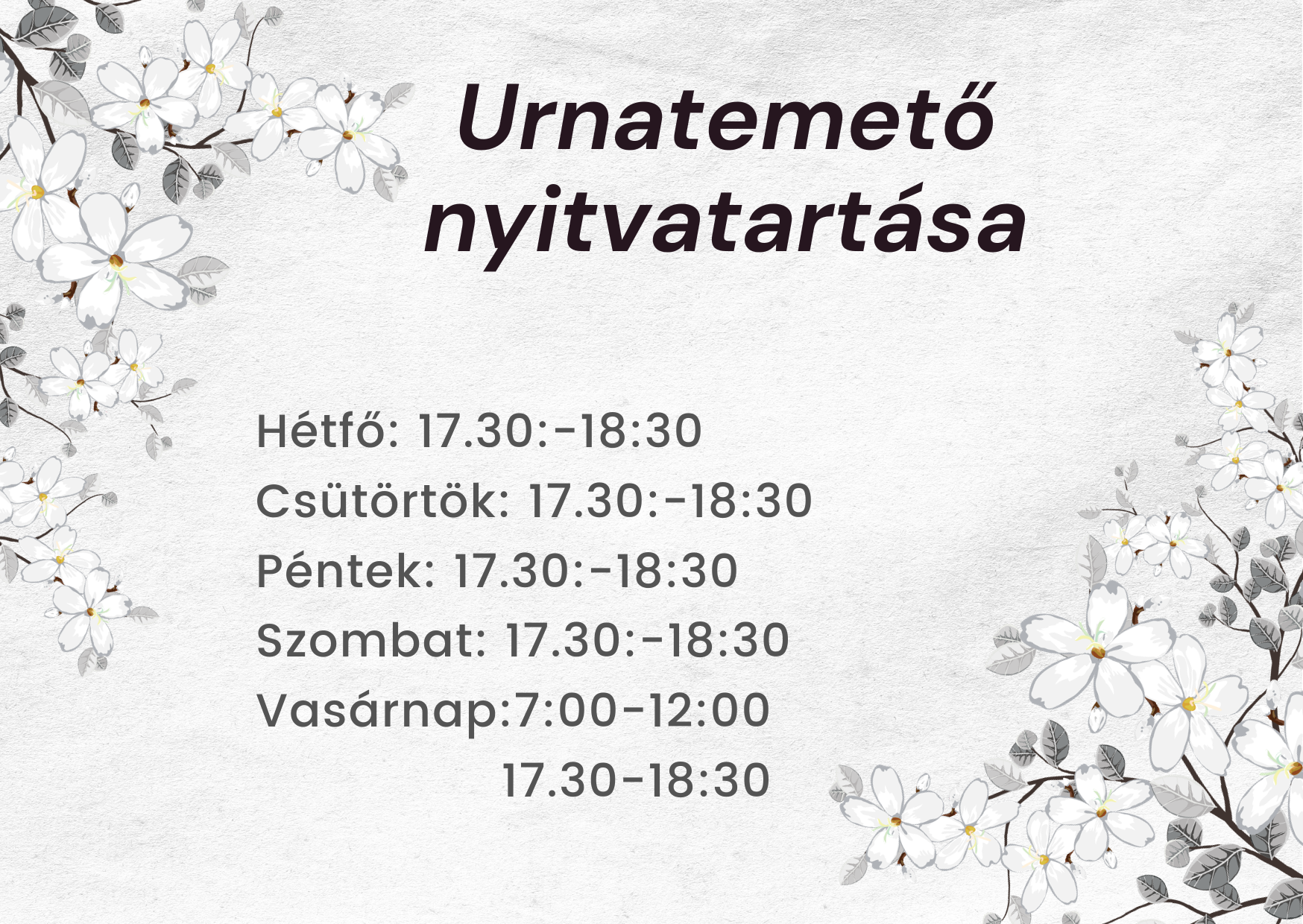 Urnatemető nyitvatartás